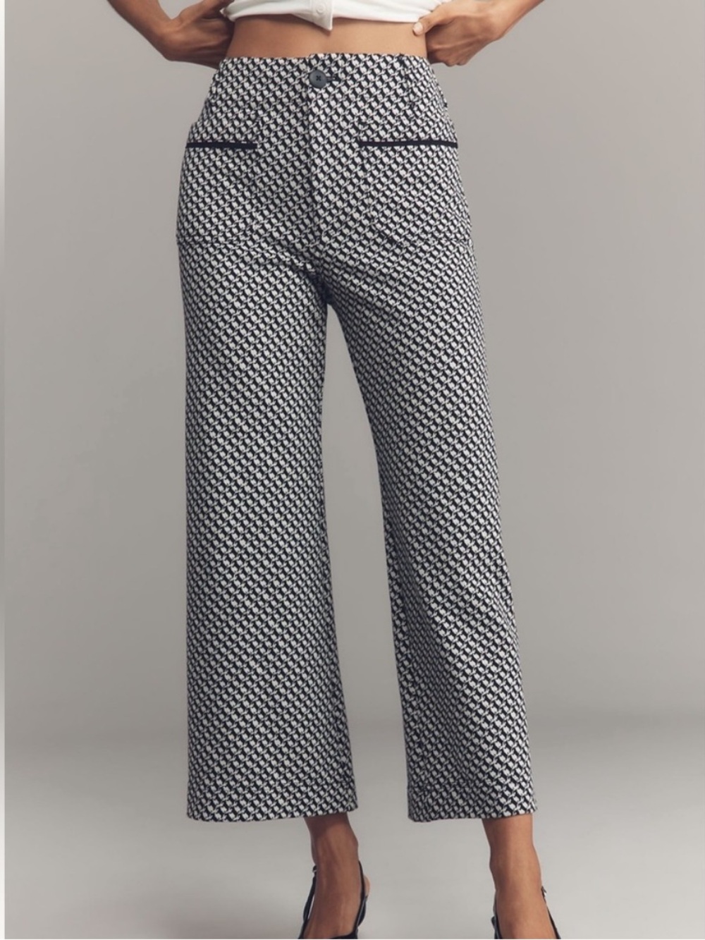 Maeve The Colette Knit Black & White Wide-Leg Patterned Pants!